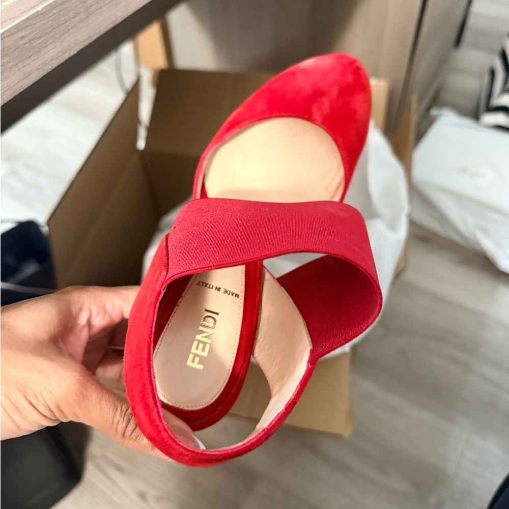 Fendi Suede sling Back Women's Bold Red Heels